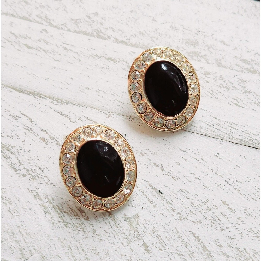 Norma Jean Marilyn Monroe Black Cabochan Rhinestone Pave Clip On Earrings